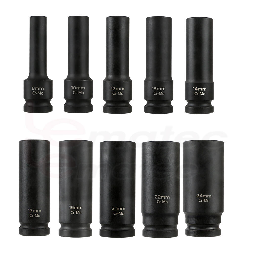 247 Bid 15-Piece 1/2" Drive Deep Impact Socket Set – Metric, CRV Black Chrome, With Case