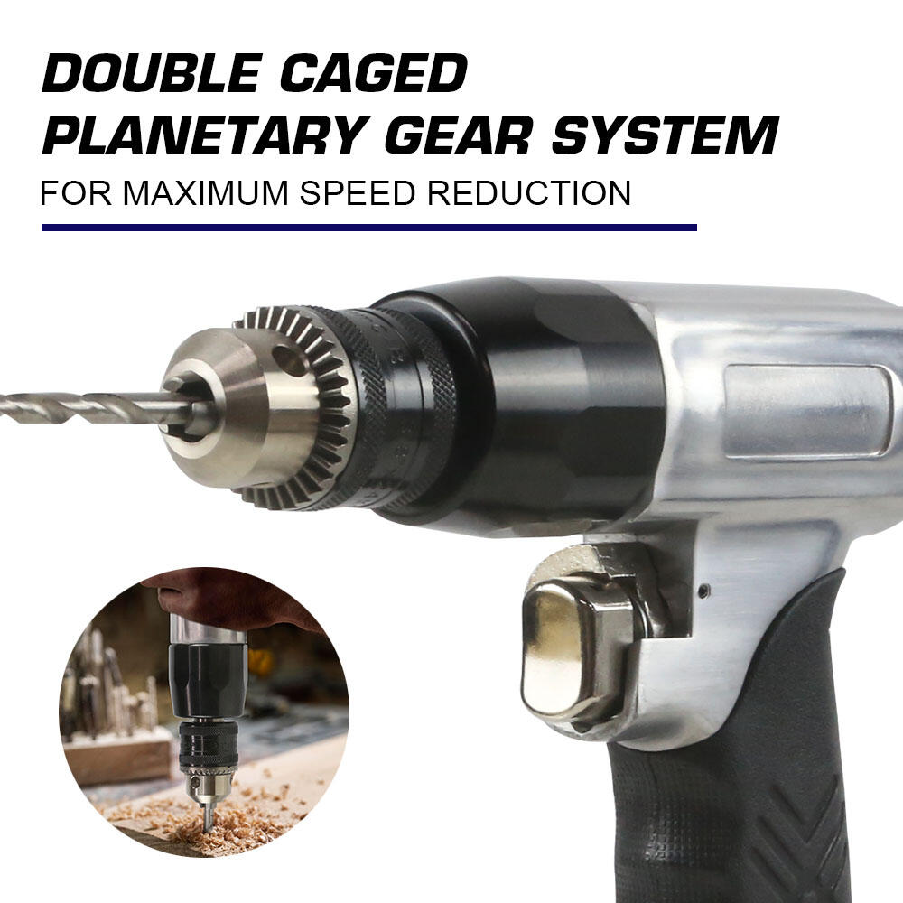 Close-up of 3/8 inch key chuck on LEMATEC LE-D630 pneumatic drill