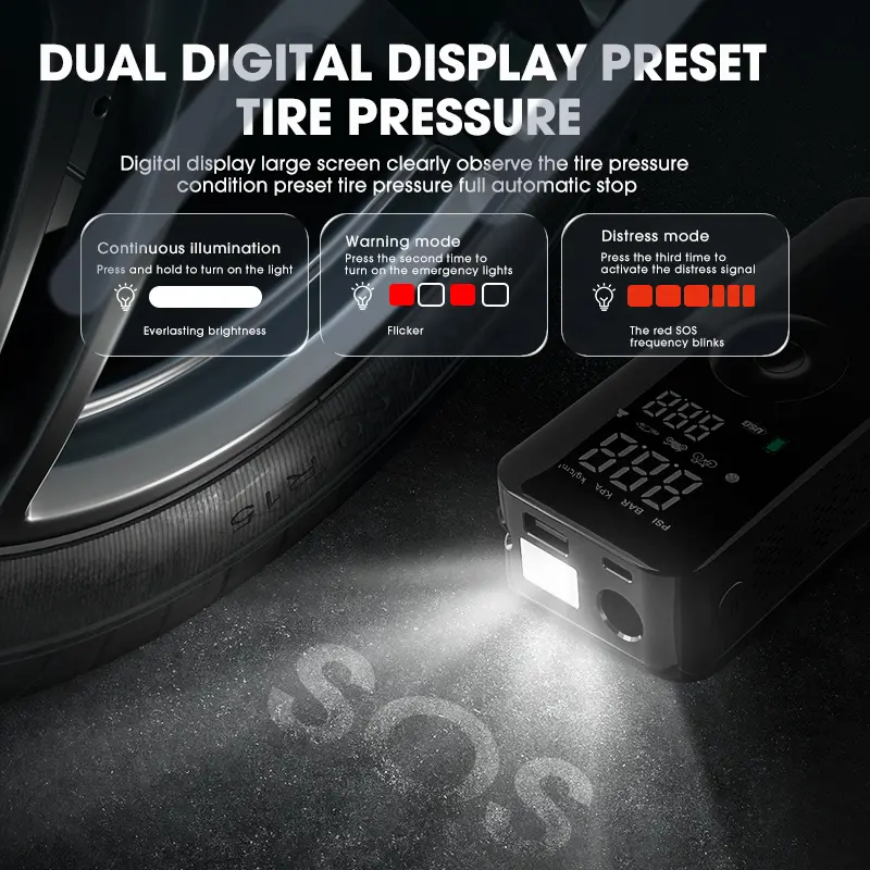 : Air pump with built-in emergency LED light in dark environment